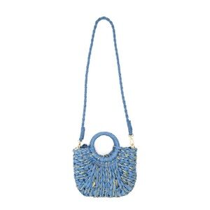 Elegant Blue and Gold Woven Crossbody Bag